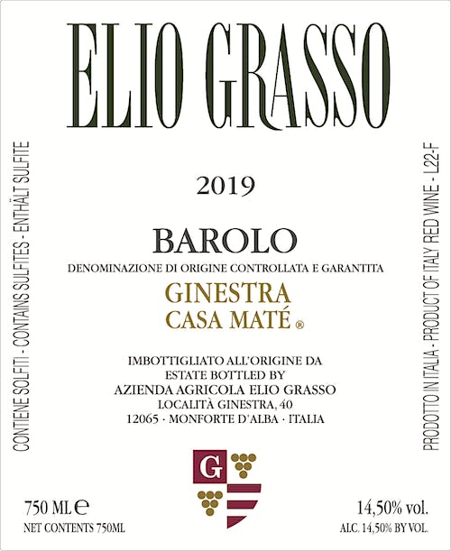 Elio Grasso Barolo Ginestra Casa Mate 2019